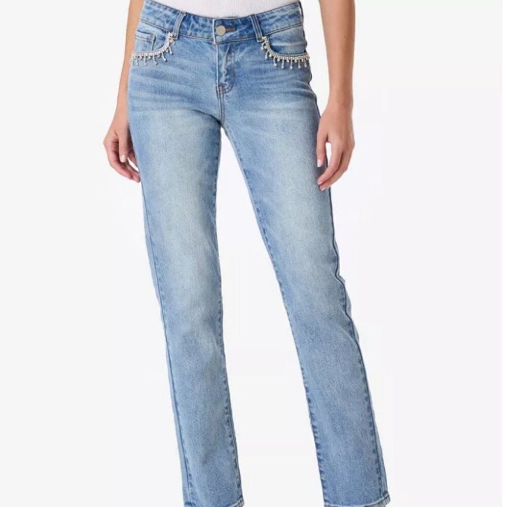 Like New! Ashley Mason Emma Rhinestone Straight Leg  Jeans  in Size 9/29